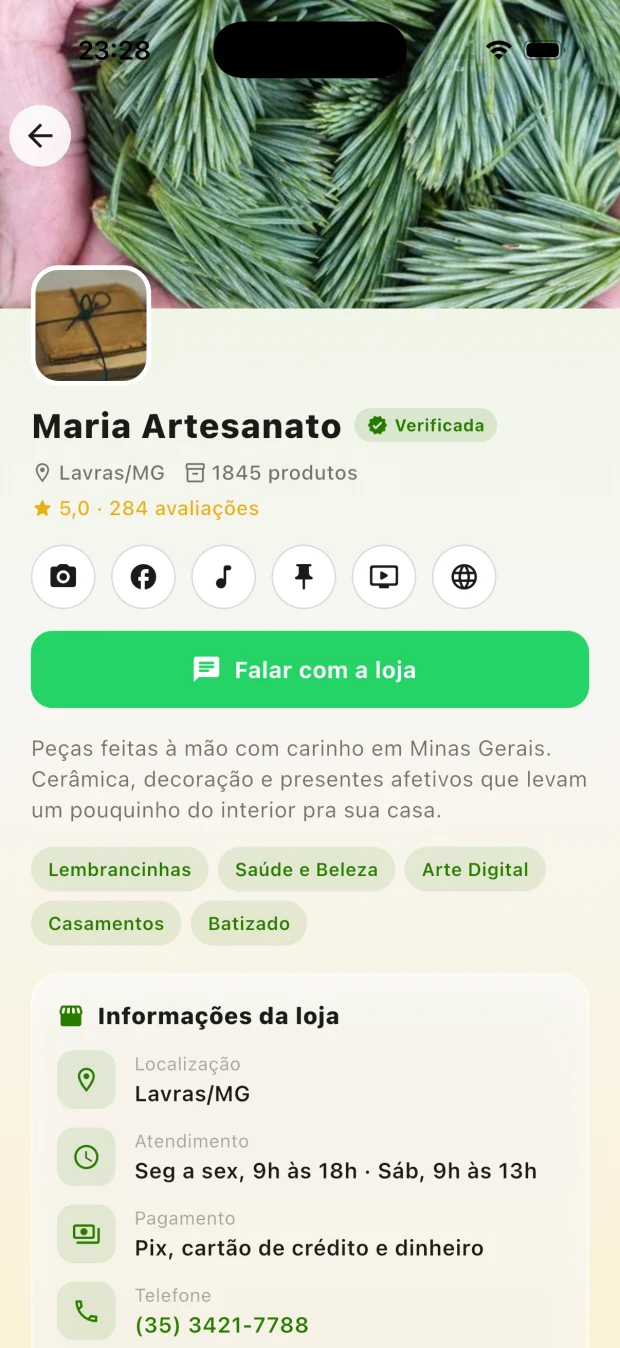 App - perfil da loja