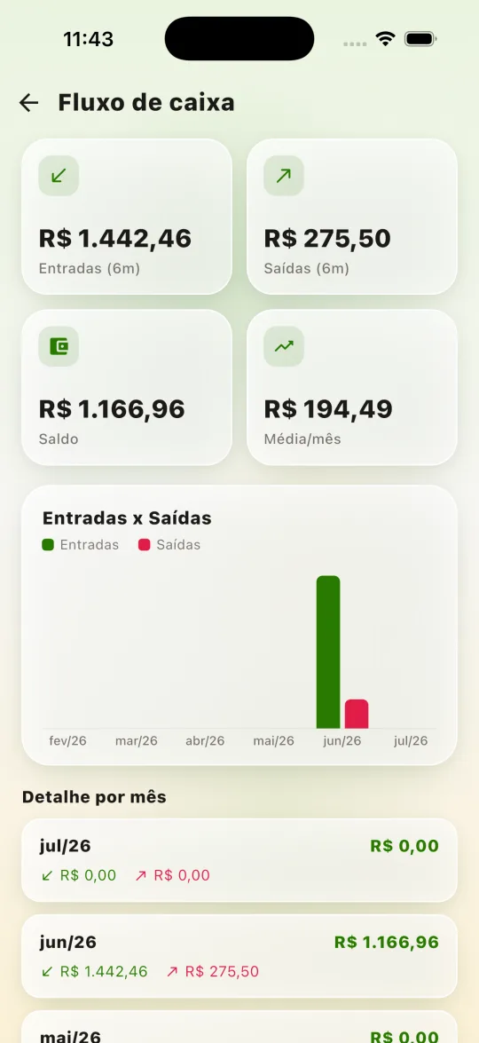 BrasiArte no celular: Financeiro e fluxo de caixa