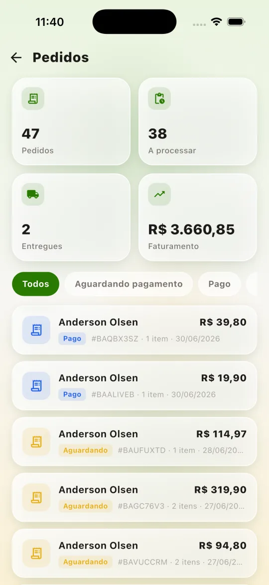 BrasiArte no celular: Pedidos e faturamento