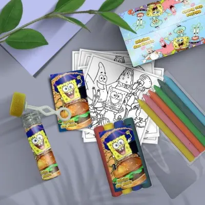 Kit Massinha + Giz + Bolha - Bob Esponja Personalizado - artesanato de Mi Papelaria Criativa