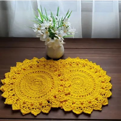 Jogo de 06 Toalhinhas em Crochê - Sunflower Amarelo (25 Cm) - artesanato de Mari Crochê feito com carinho!