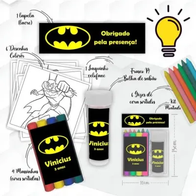 Kit Massinha + Giz + Bolha Batman Personalizado - artesanato de Mi Papelaria Criativa