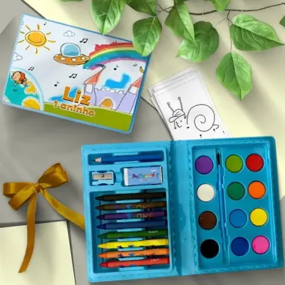 Estojo de Pintura 24pç - Aquarela Personalizado - artesanato de Mi Papelaria Criativa