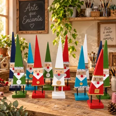 Papai Noel Artesanal em Madeira – Coleção Natal Encantado - artesanato de Crismosaico & madeiras