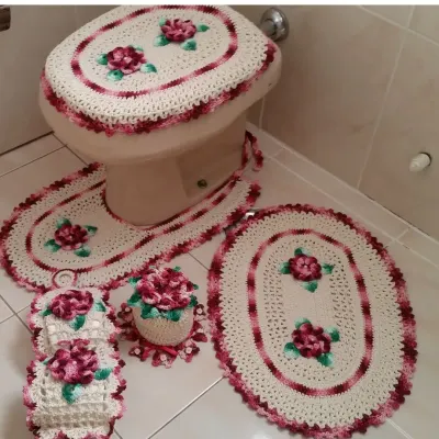 Jogo de Banheiro em Crochê - 5 Peças - artesanato de Mari Crochê feito com carinho!