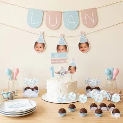 Kit Festa Personalizada Ursinho Aviador Rostinho - artesanato de Ateliê Lembranças de Mãe