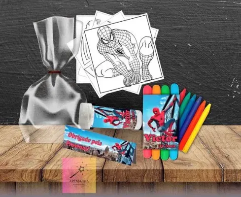 Kit Massinha + Giz + Bolha Homem Aranha Personalizado - artesanato de Artmanha Lembrancinhas