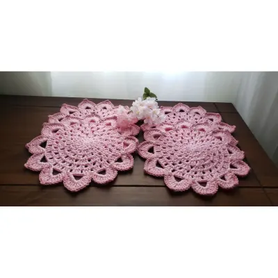 Mini Sousplat em Crochê Café, Chá, Sobremesa Rosa - artesanato de Mari Crochê feito com carinho!
