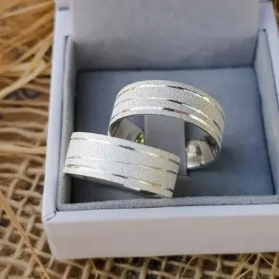 Par Alianças Prata 950 Namoro 8mm + Anel Compromisso - artesanato de TM JOIAS