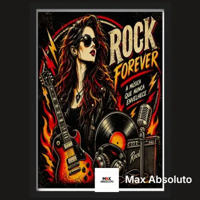 Quadro Rock Forever Estilo Vintage Vermelho e Amarelo A3 - artesanato de Max Absoluto