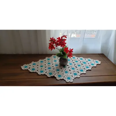 Centro de Mesa Crochê Mini Flor (cru/tifani) - artesanato de Mari Crochê feito com carinho!