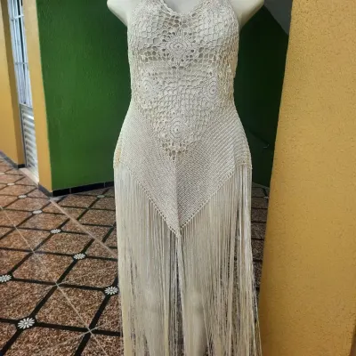 Vestido com franja - artesanato de Conta ponto croche