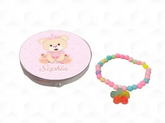 Latinha com Pulseira Ursinha Realeza Personalizada - artesanato de creativitybynina
