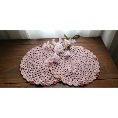Sousplat para 02 Pessoas em Crochê - Rosa Cristal - artesanato de Mari Crochê feito com carinho!