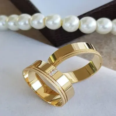 Alianças de Ouro 18k 6mm 6grs Casamento + Anel Solitário - artesanato de TM JOIAS