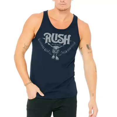 Camiseta regata Rush, estampa Fly By Night tamanhos unisex - artesanato de Lado B Rock Camisetas