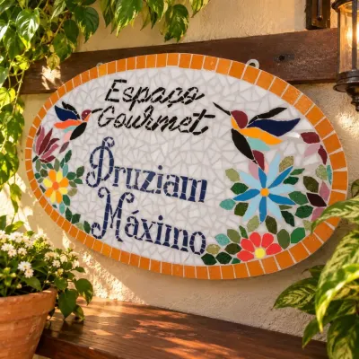 Placa Mosaico Espaço Gourmet - artesanato de Crismosaico & madeiras