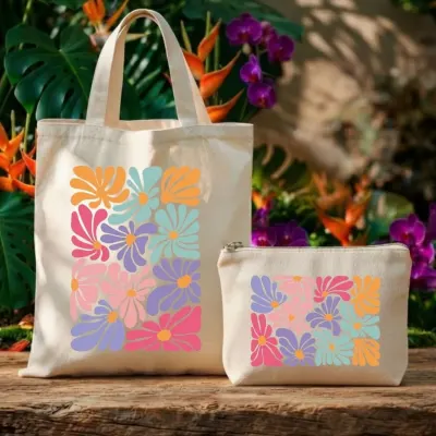 Kit Ecobag Necessaire E Chaveiro Presente Feminino Criativo Flores Vintage - artesanato de Limão e Amora Festas