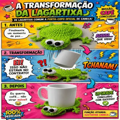Porta copo lagartixa de crochê - Lembrancinha de Natal