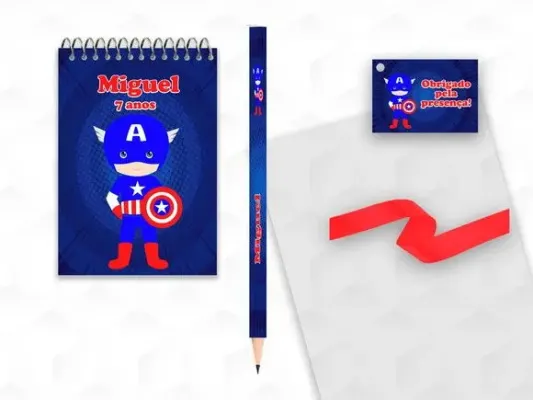 Bloquinho com Lápis Capitão América Cute Personalizado - artesanato de creativitybynina