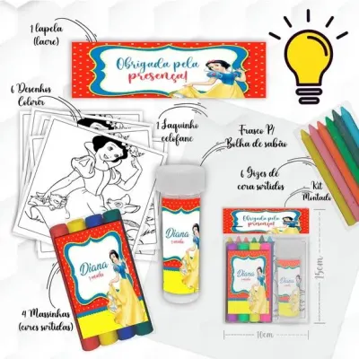 Kit Massinha + Giz + Bolha Branca de Neve Personalizado - artesanato de Mi Papelaria Criativa