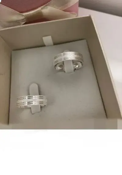 Par Alianças de Namoro Prata 950 6mm + Anel Solitário - artesanato de TM JOIAS