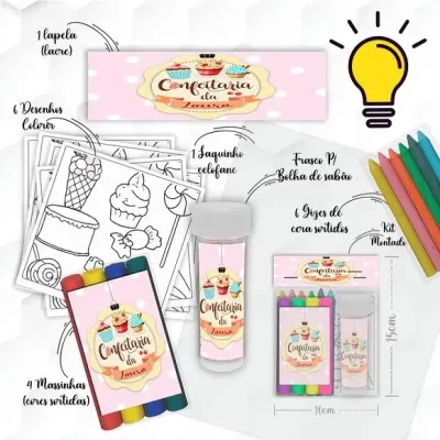 Kit Massinha + Giz + Bolha Confeitaria Personalizado - artesanato de Mi Papelaria Criativa