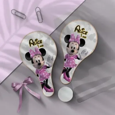 Raquete Ping Pong - Minnie Rosa Personalizada - artesanato de Mi Papelaria Criativa