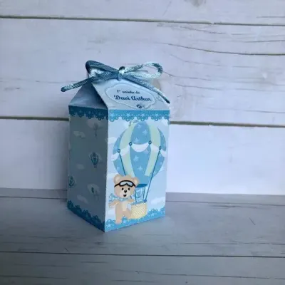 Mini Caixa Milk Ursinho Baloeiro - artesanato de Fina Essência Papelaria Personalizada