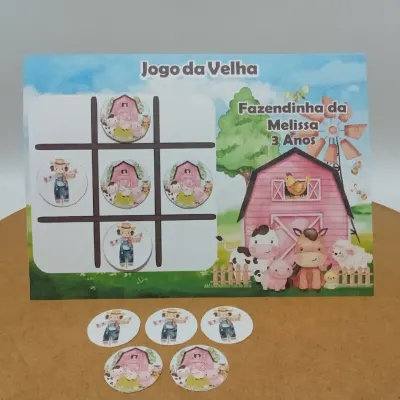 lembrancinhas Jogo da Velha Personalizado Tema Fazendinha Rosa - artesanato de Ed  Silva Papelaria de Festa Infantil