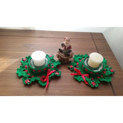 Conjunto de Porta Velas Natalina  Verde Natal - artesanato de Mari Crochê feito com carinho!