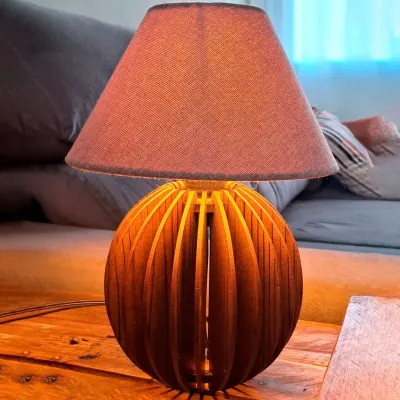 Abajur De Mesa E Cabeceira Bola Ripada - Cúpula Tecido- E27 - artesanato de Mudde Vintage Design