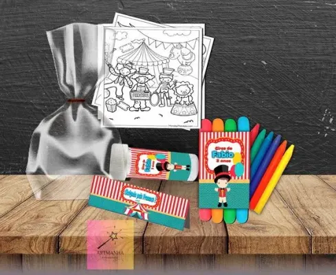 Kit Massinha + Giz + Bolha Circo Vermelho Personalizado - artesanato de Artmanha Lembrancinhas