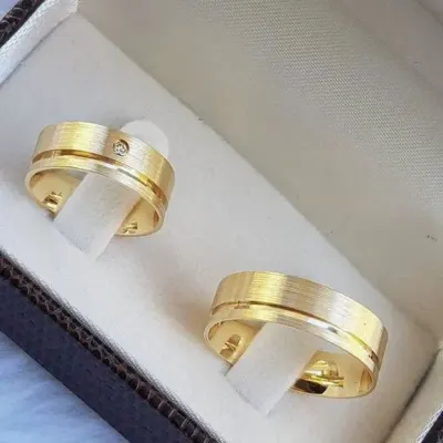 Alianças de Ouro 18k 6mm 6grs Casamento + Anel Solitário - artesanato de TM JOIAS
