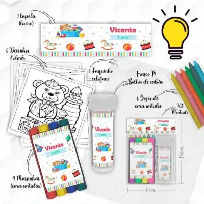 Kit Massinha + Giz + Bolha Brinquedos Personalizado - artesanato de Mi Papelaria Criativa