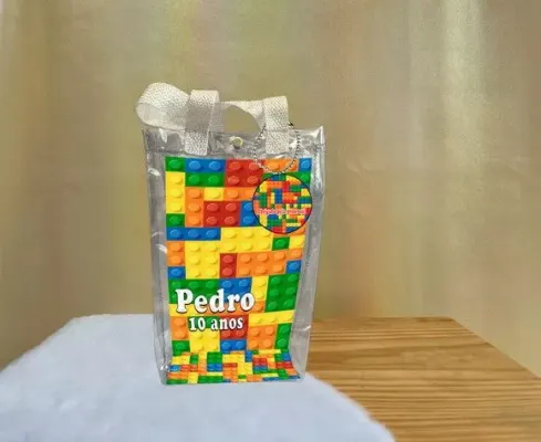 Sacola Transparente Lego Personalizado - artesanato de Artmanha Lembrancinhas