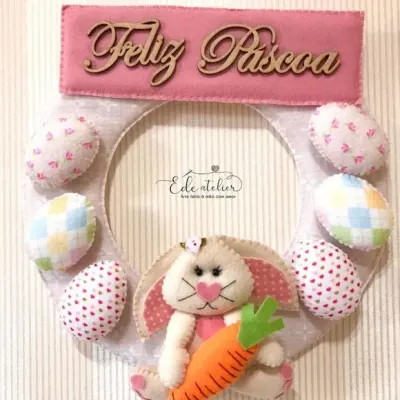 Guirlanda de Páscoa em Feltro 35cm - artesanato de edeatelier