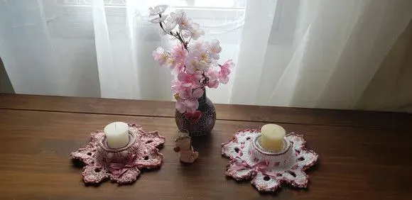 Conjunto de Porta Velas em Crochê Camafeu - artesanato de Mari Crochê feito com carinho!