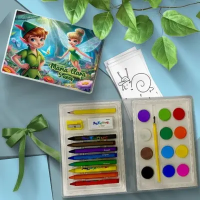 Estojo de Pintura 24pç - Peter Pan Sininho Personalizado - artesanato de Mi Papelaria Criativa