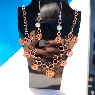 Conjunto Day em cobre 100%puro - artesanato de Aurea cristais bijuterias