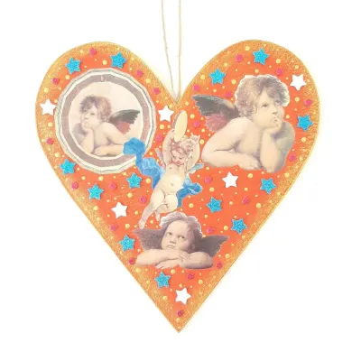 Quadro Coração com Anjos - artesanato de Estudio Bananeira