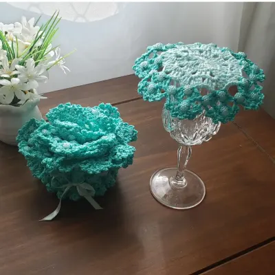 Cestinha + Cobre Taça e Descanso Taça em Crochê Verde - artesanato de Mari Crochê feito com carinho!