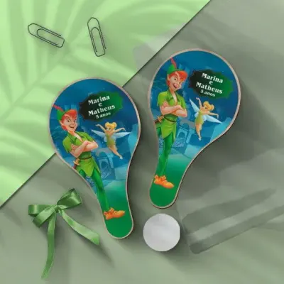 Raquete Ping Pong - Peter Pan e Sininho Personalizada - artesanato de Mi Papelaria Criativa