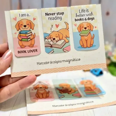 Marcador de Página Magnético Kit Com 03 - Cachorrinhos Fofos 1 - artesanato de Emejhu Personalizados