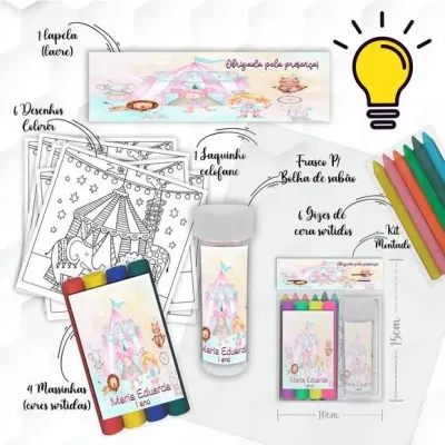 Kit Massinha + Giz + Bolha Circo Rosa Personalizado - artesanato de Mi Papelaria Criativa