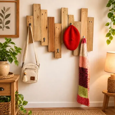 🪝 Cabideiro Rústico em Madeira de Pallet – 5 Ganchos - artesanato de HRC Madeiras