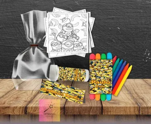 Kit Massinha + Giz + Bolha Minions Personalizado - artesanato de Artmanha Lembrancinhas