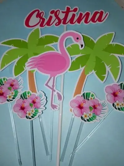 Topper Bolo Flamingo - artesanato de PAPCRIE