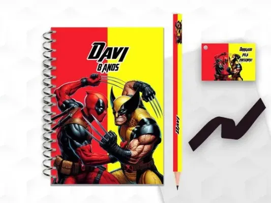 Bloquinho G+lapis Deadpool e Wolverine Personalizado - artesanato de creativitybynina