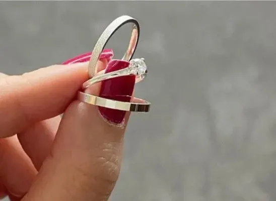 Par Alianças de Namoro Prata 950 2mm + Anel Solitário - artesanato de TM JOIAS